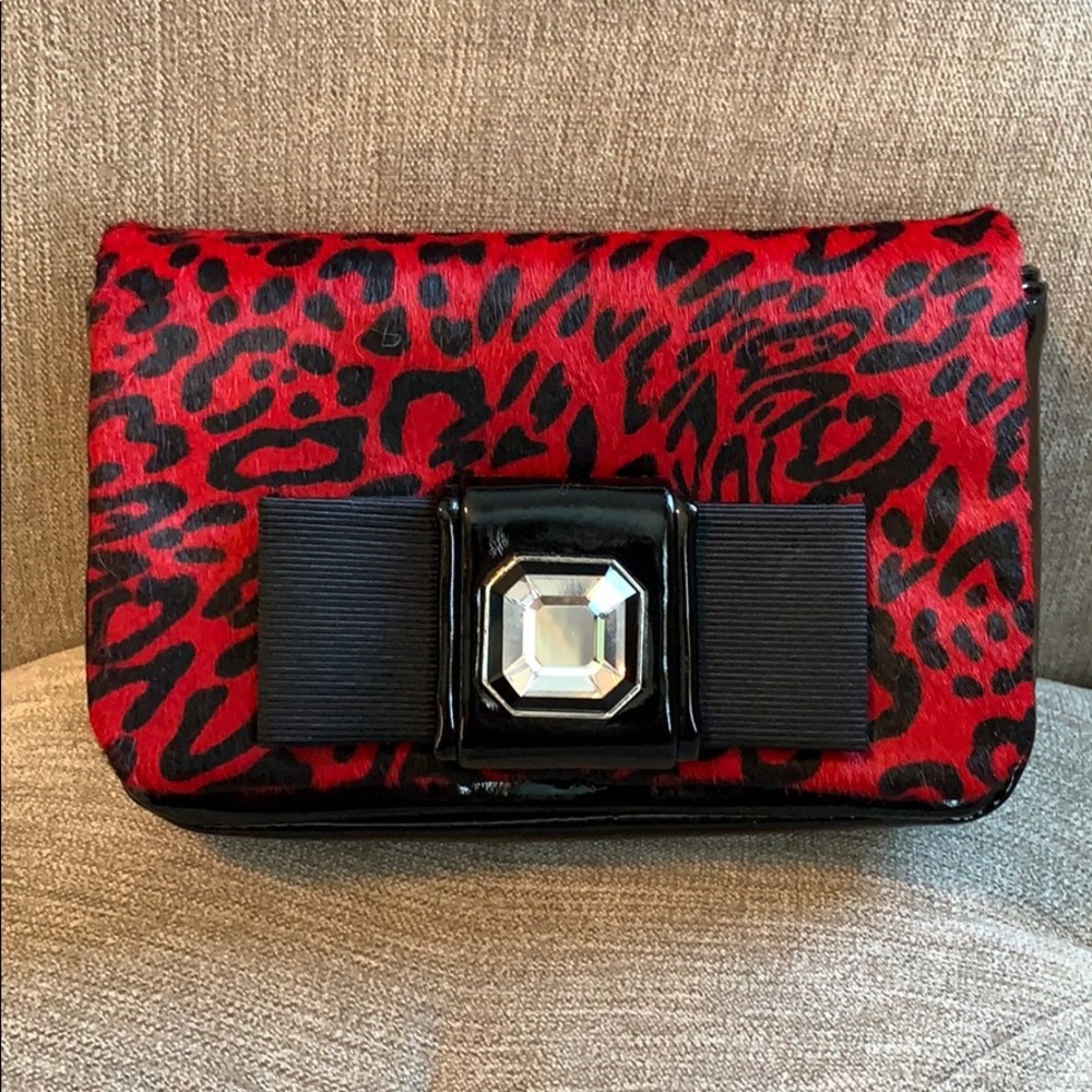 Red calf hair leopard print crossbody/clutch